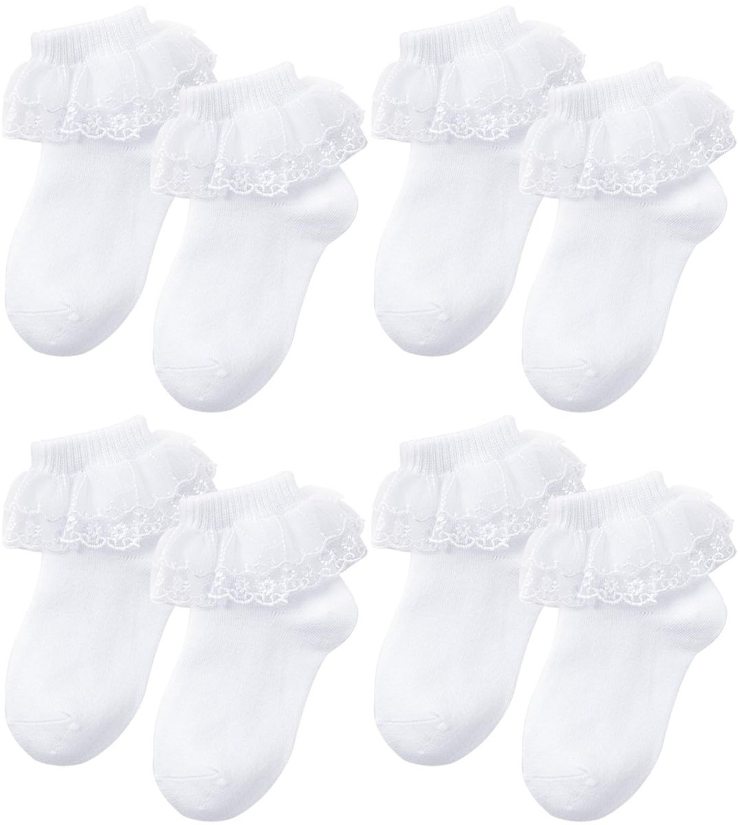 Dailygoods- Kanten Sokken - 4 Paar - Zacht Katoen - Geschikt voor Kinderen 4-8 Jaar - Goede Luchtdoorlatendheid - Comfortabel Draaggevoel - Balletsokken