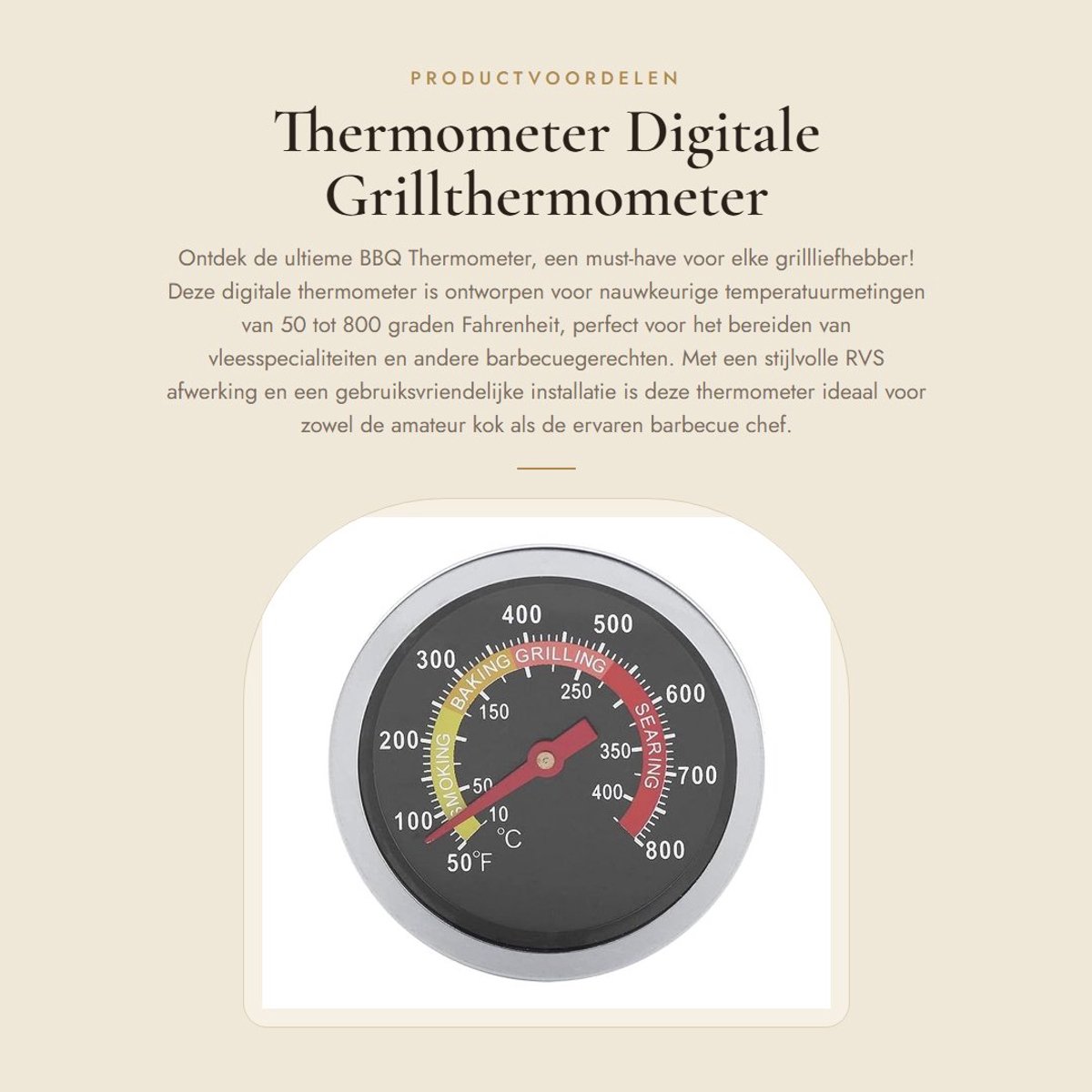 Dailygoods - Thermometer - Digitale Grillthermometer - Temperatuurmeter voor Barbecue - 50 tot 800 Fahrenheit - Geschikt voor Buiten - Zilver