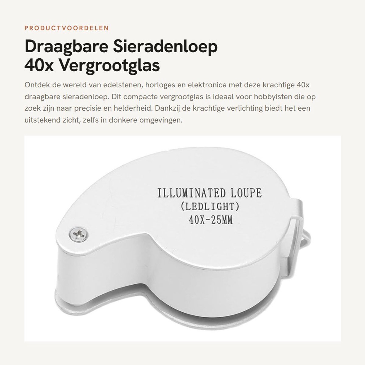 Dailygoods - Draagbare Sieradenloep - 40x Vergrootglas - Lichtgewicht en Verlicht - Geschikt voor Hobbyisten - Perfect voor Edelstenen en Horloges