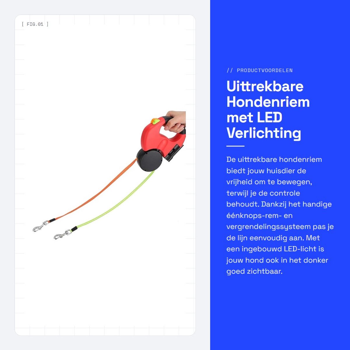 Dailygoods - Uittrekbare Hondenriem met LED Verlichting en Reflecterende Nylon