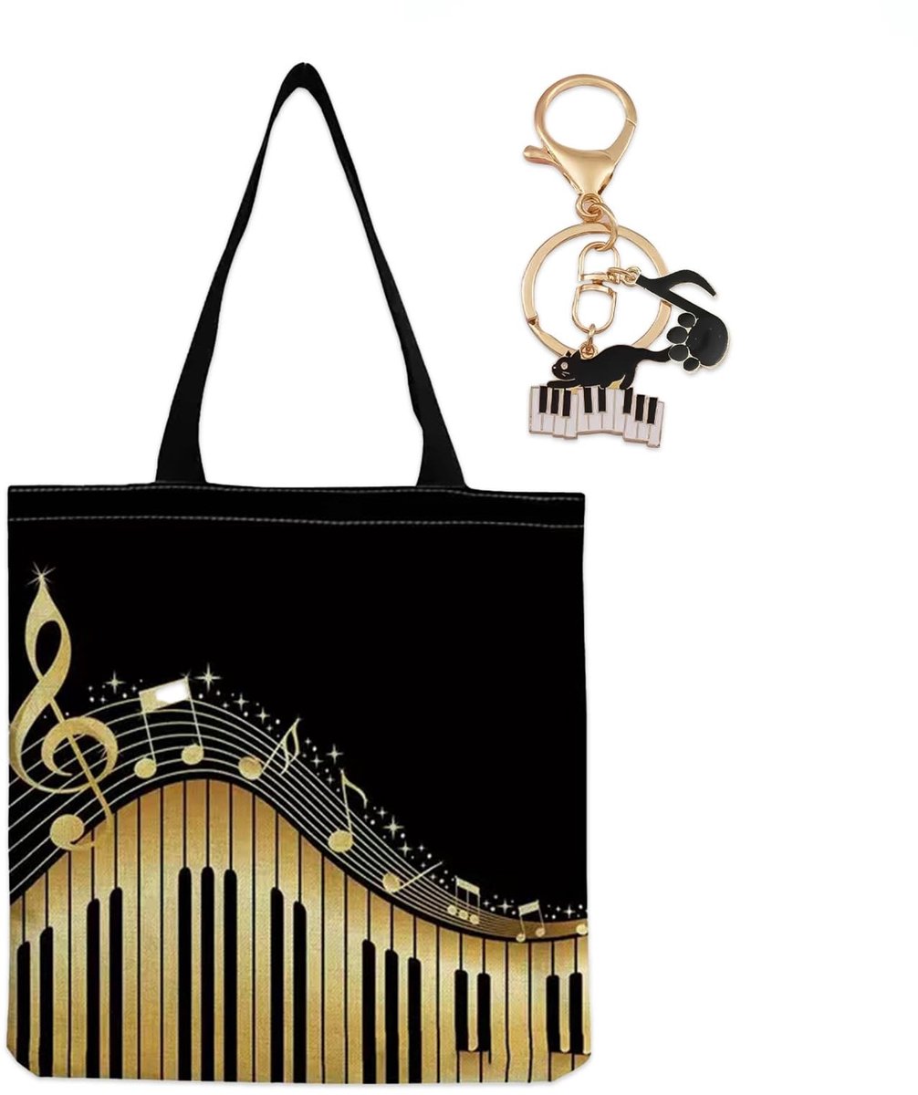 Dailygoods- Boodschappentas Herbruikbaar - Katoenen Tas 38 x 40 cm - Muziekpatroon - Bladmuziek - Muziekinstrumenten - Hoge Noot Zwart - Herbruikbare Tas