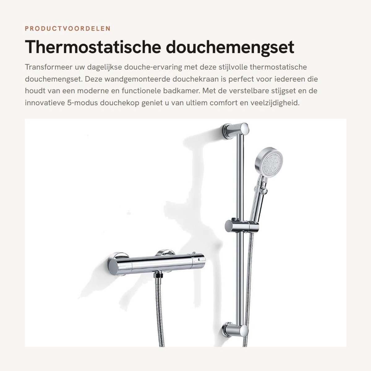 Dailygoods- Douchemengset Thermostatisch - Wandgemonteerde Douchekraan - Verstelbare Douchestang - 5 Modi Douchekop - Slang 1,5 m - 38 °C Veiligheidsslot - Doucheset