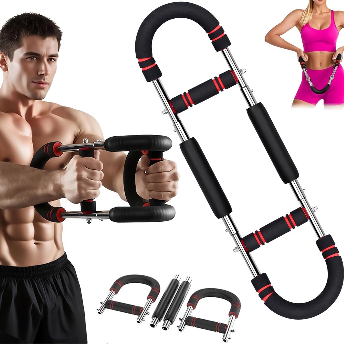 Armtrainer met Weerstand - Kracht Twister - Spieropbouw Thuis - Verstelbaar 3 Niveaus - 30-50 kg - Rood