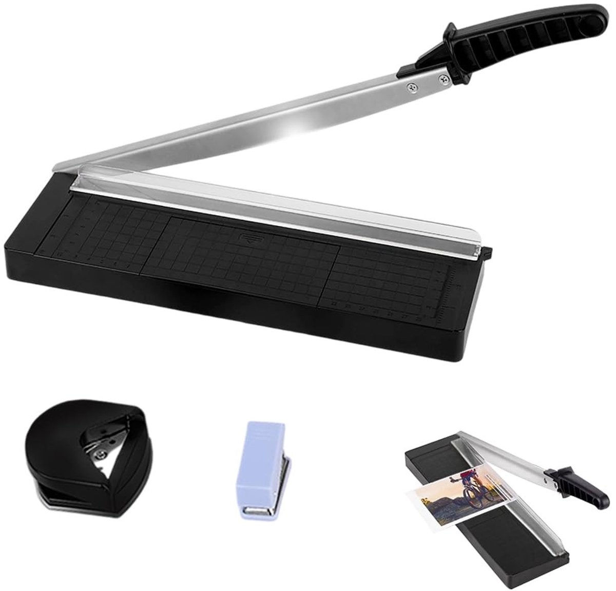 Dailygoods- Papiersnijder A4 Compact - Snijcapaciteit 8 vellen - Nauwkeurige Snijmachine - Hoekafronder - Geïntegreerde Perforator - Stabiele Kunststof Basis