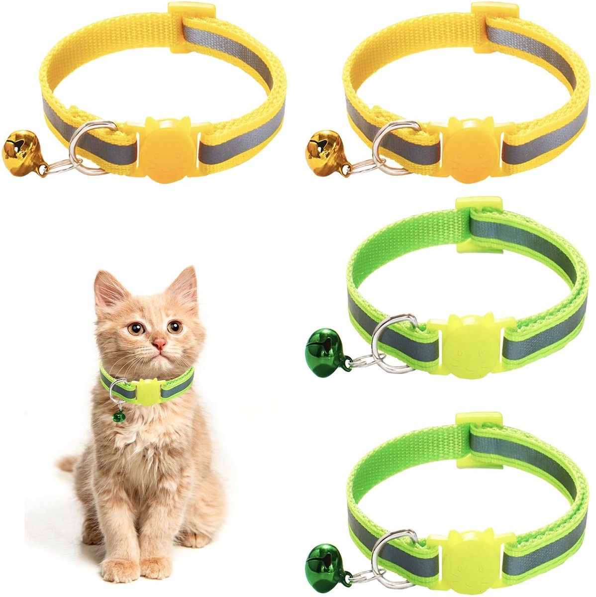 Dailygoods- Kattenhalsband Verstelbaar - Kattenhalsband met Veiligheidssluiting - Kattenhalsband Reflecterend - Kattenhalsband met Snelsluiting - Set van 4 - Hoogwaardig Nylon - Kattenband