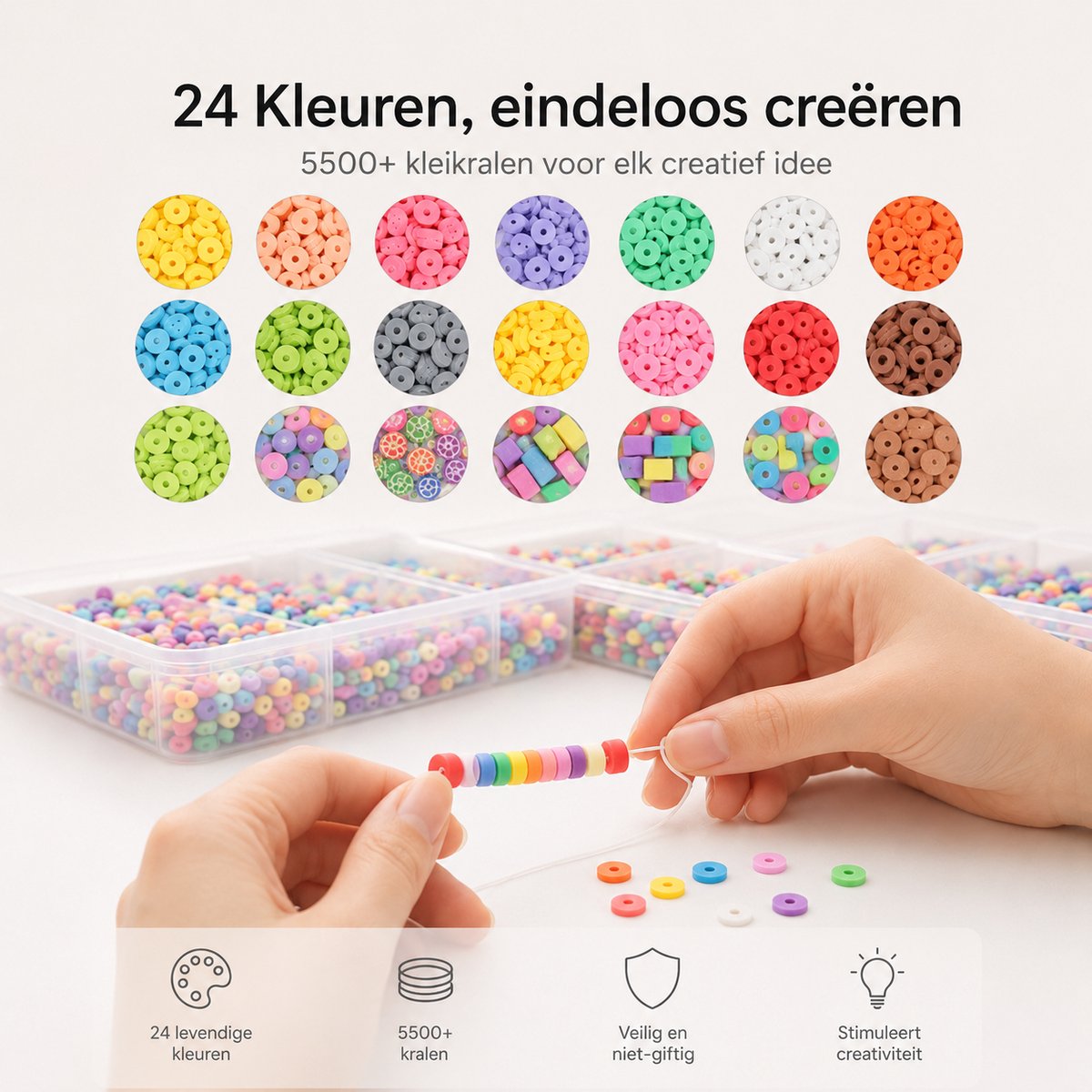 BOTC Armbandjes maken meisjes - 24 kleuren en 5560-delig - Sieraden Set - knutselen meisjes - Kralen Set — afbeelding 6