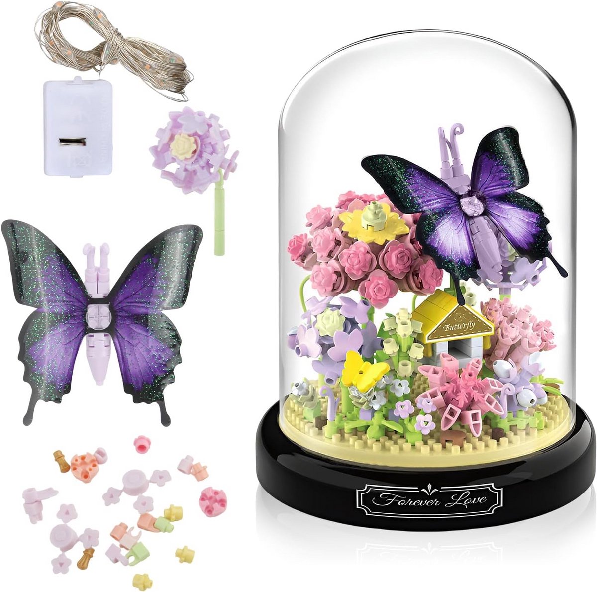 Mini bouwstenen - Bloemen set - Creatief bouwen - Met LED licht - 582 stuks - Multicolor