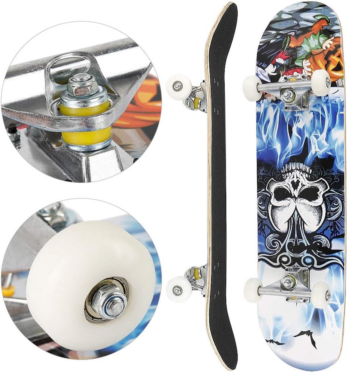 Compleet Skateboard Beginnersboard Straat en park 7 lagen esdoornhout 79 cm Schedelpatroon