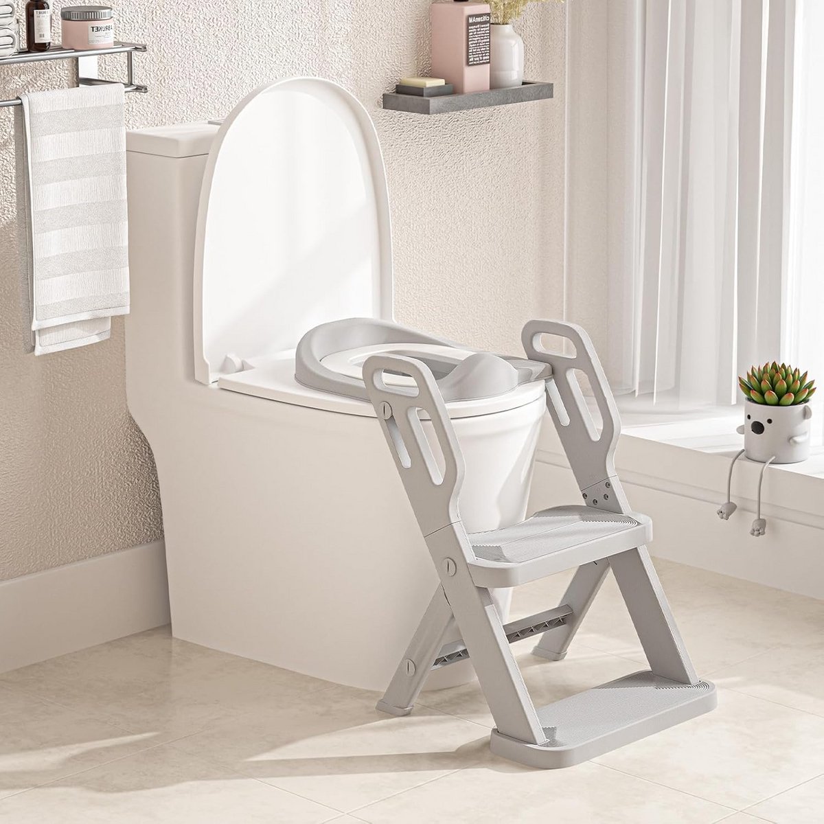 Peuter toiletzitting - Zindelijkheidstrainer - Zelfstandig naar toilet - 3-in-1 ontwerp - 13.5 x 13.5 cm - Grijs