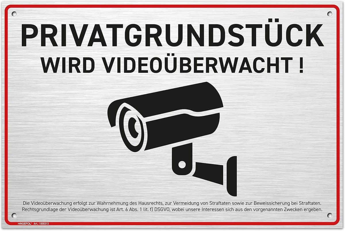 Waarschuwingsbord Video - Camera Toezicht - Privacy Bescherming - DSGVO Conform - 30x20 cm - Aluminium Geborsteld