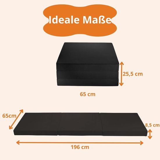 Opvouwbare Matras - Logeerbed Noodbed - Flexibel Gebruik - Oeko-Tex Gecertificeerd - 196 x 65 cm - Zwart — afbeelding 2