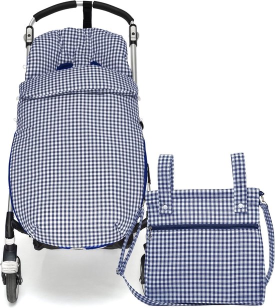 Voetenzak en luiertas - Kinderwagen set - Baby onderweg - Handgemaakt katoen - 35x36x10 cm - Geruit grijs — afbeelding 3