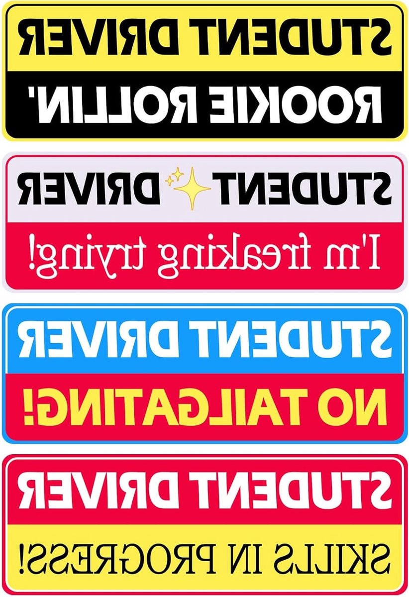 Set van 4 Reflecterende Bumperstickers voor Beginnende Bestuurders in Geel, Wit, Blauw en Rood - Herbruikbare Waarschuwingsstickers voor Auto's en Magneten