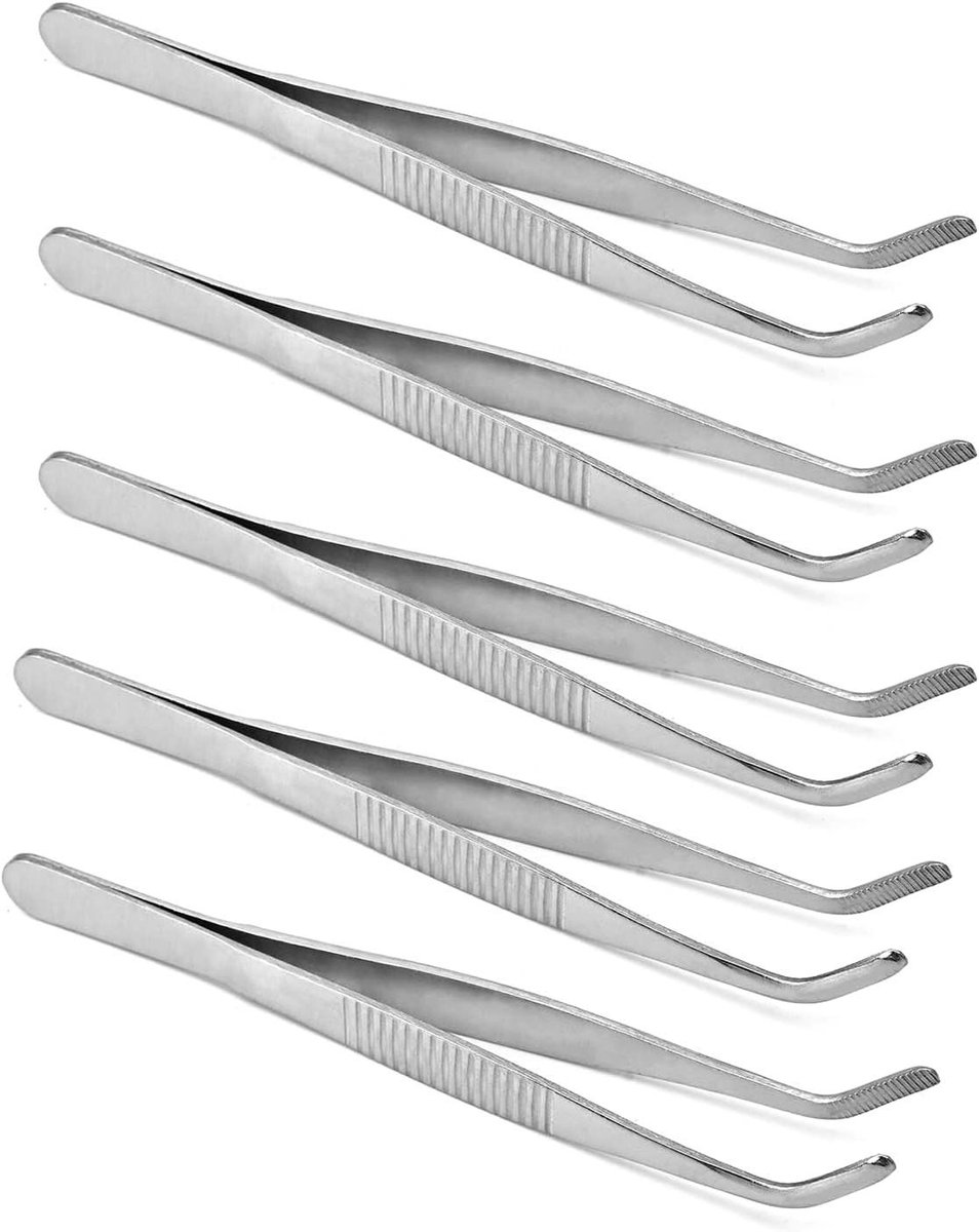 Roestvrij Staal Pincet - Gebogen Pincet Puntig - Precisie Werk - Gekartelde Grip - 12.5 cm - Zilverkleurig