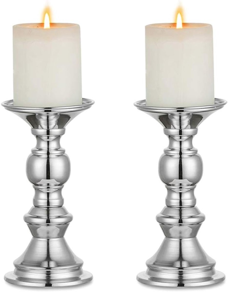 Stijlvolle zilveren kaarsenhouders voor 50mm kaarsen, perfect als decoratie voor bruiloften, speciale evenementen en feesten - Set van 2 stuks