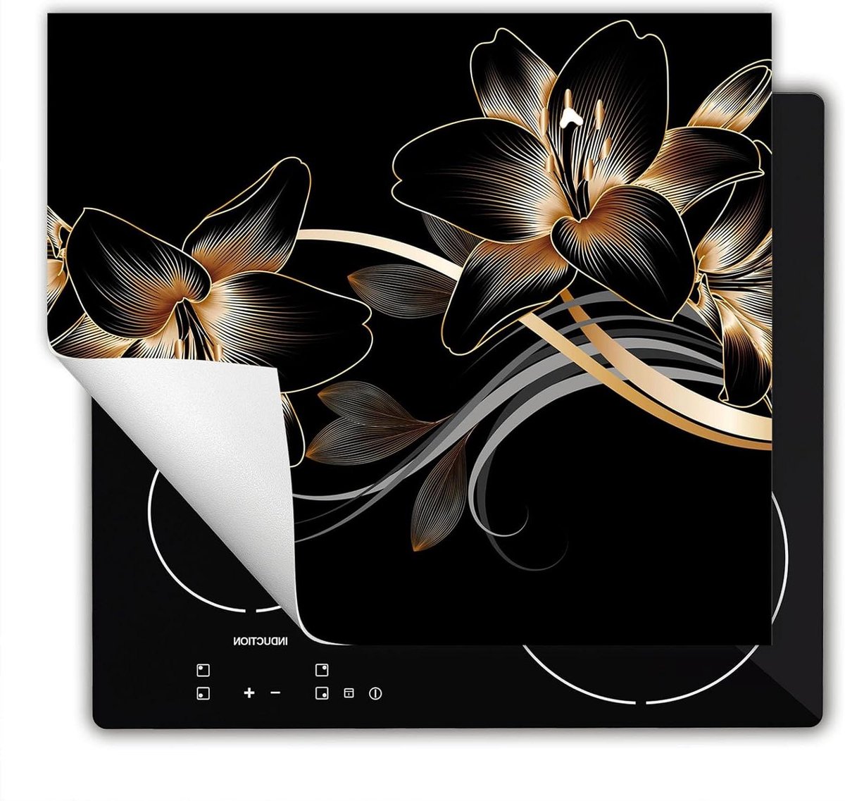Inductie Kookplaat Beschermer Afdekplaat Mat Extra Werkruimte Creëren Antislip Vinyl Materiaal 60x52 cm Zwarte Orchidee
