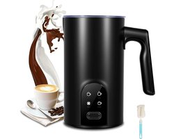 KZQ Zwarte elektrische melkschuimer 5-in-1 – Professionele automatische schuimmaker – Voor warm en koud melkschuim – Melkverwarmer & opschuimer met grote capaciteit (350 ml) – Barista-kwaliteit voor latte, cappuccino en chocolademelk – Zwart