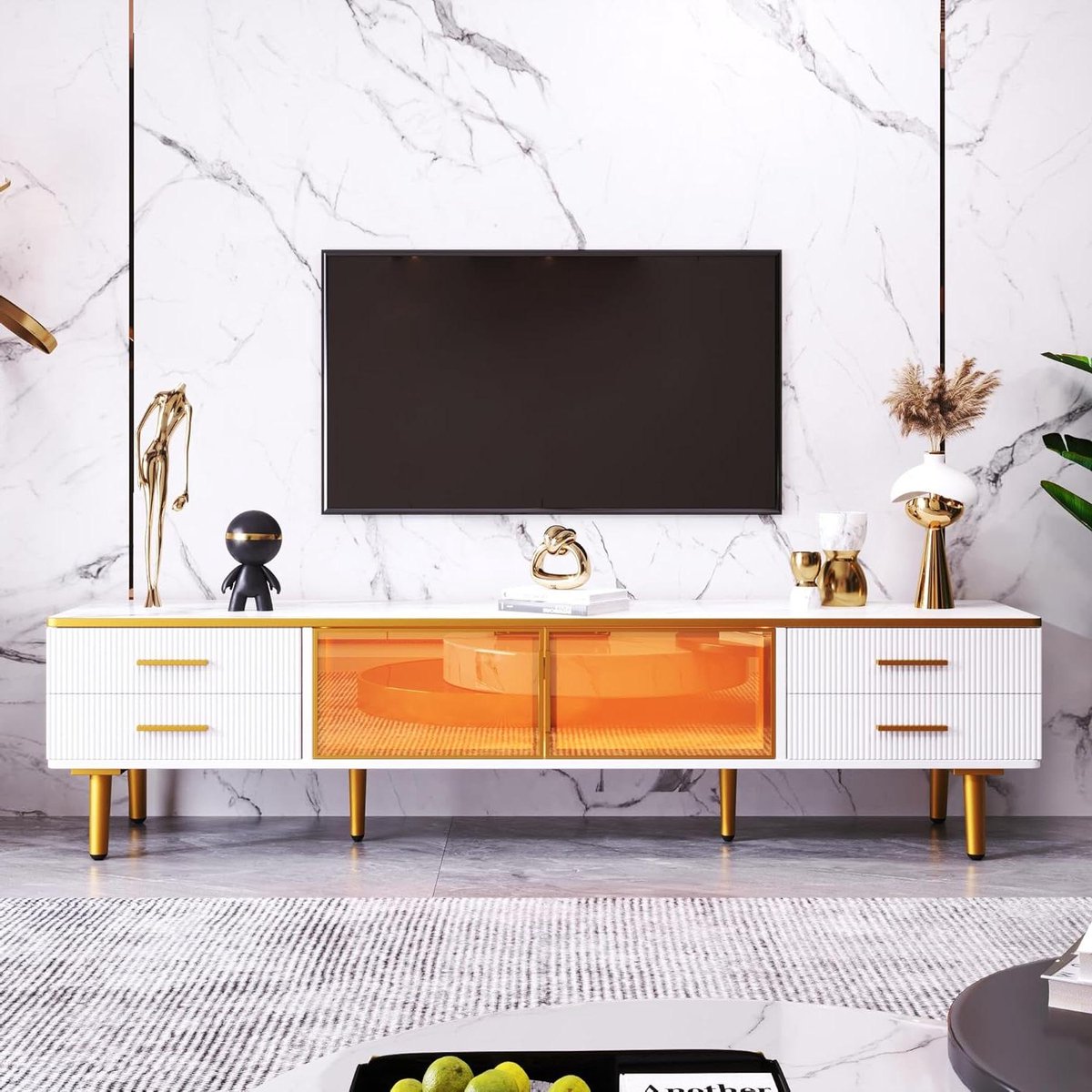 Tv-kast - Lowboard televisietafel - Woonkamer opbergen - Variabele ledverlichting - 170 cm breed - Wit