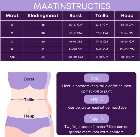 Tableau des tailles pour les tailles de vêtements, le tour de poitrine, la taille et le tour de hanches, avec des instructions de mesure.
