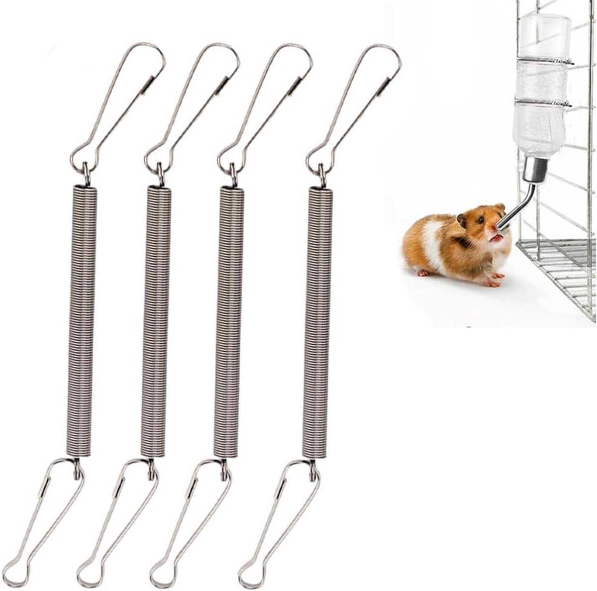 Set van 4 veren met 2 clips voor het bevestigen van een konijnen drinkfles, kleine dieren waterdispenser en roestvrijstalen houder
