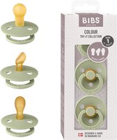 BIBS Colour Try-It Collectie: 3 fopspenen voor je baby's unieke behoeften, Ronde, symmetrische en anatomische speen. Natuurlijk rubberlatex, Gemaakt in Denemarken0+ maanden (Verpakking 3 stuks), Sage