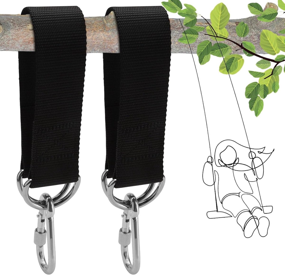 2 stuks schommelbevestiging, schommelophangsystemen, hangmatbevestiging met 2 karabiners en 2 D-ringen voor binnen en buiten gebruik, schommels en hangmatten