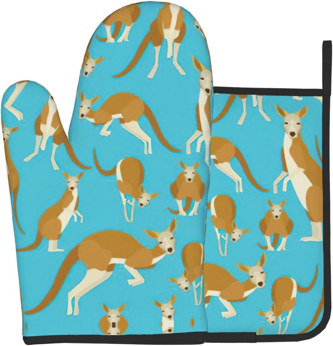Ovenwanten Set - Keukenhandschoenen Pannenlap - Koken Bakken Grillen - Hittebestendig Katoen Vulling - 28 x 18 cm - Zwart
