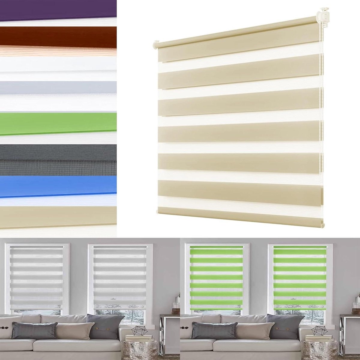 Dag en nacht rolgordijn - Zebra jaloezieën Horizontale raambekleding - Privacy creëren - D
