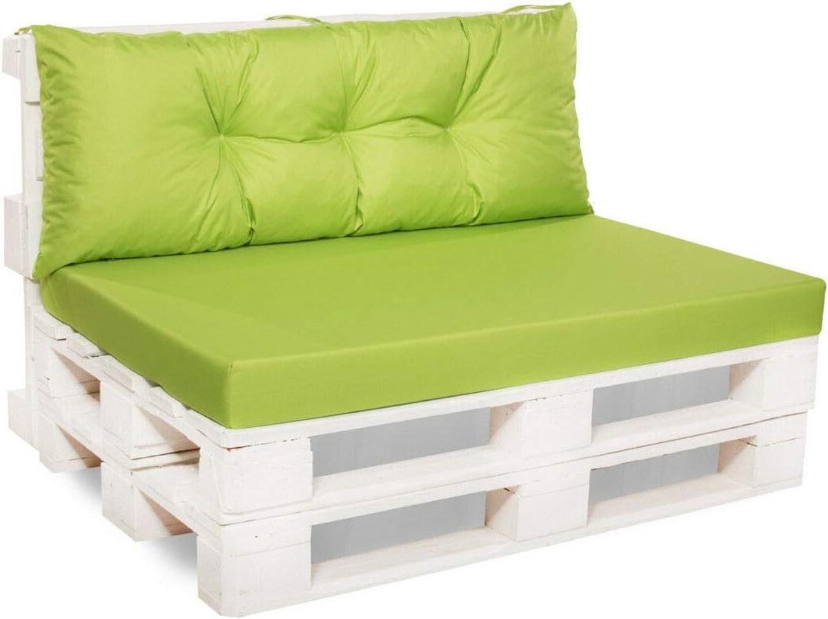 Palletkussens Set - Zitkussens Tuin - Buiten Zitten - Waterbestendig Materiaal - 120x80 + 120x50 cm - Limoen