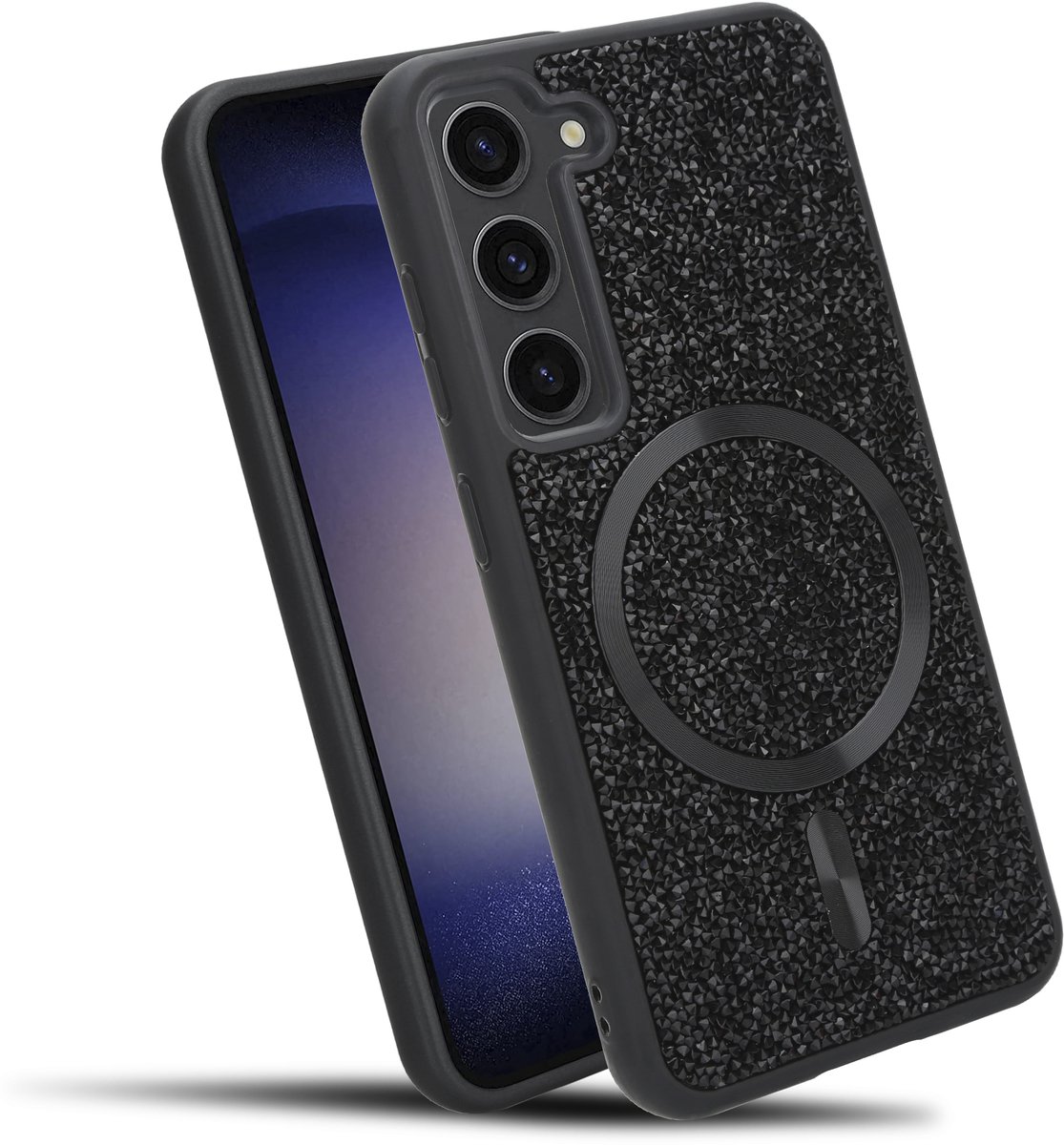 Hoesje geschikt voor Samsung Galaxy S23 PLUS in Zwart Diamant Glitter Stijl