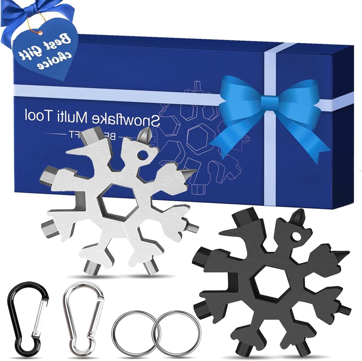Multitool Flocon - 18-in-1 Gereedschap - Reparaties Buiten - Roestvrij Staal - 2 Stuks - Zwart Zilver