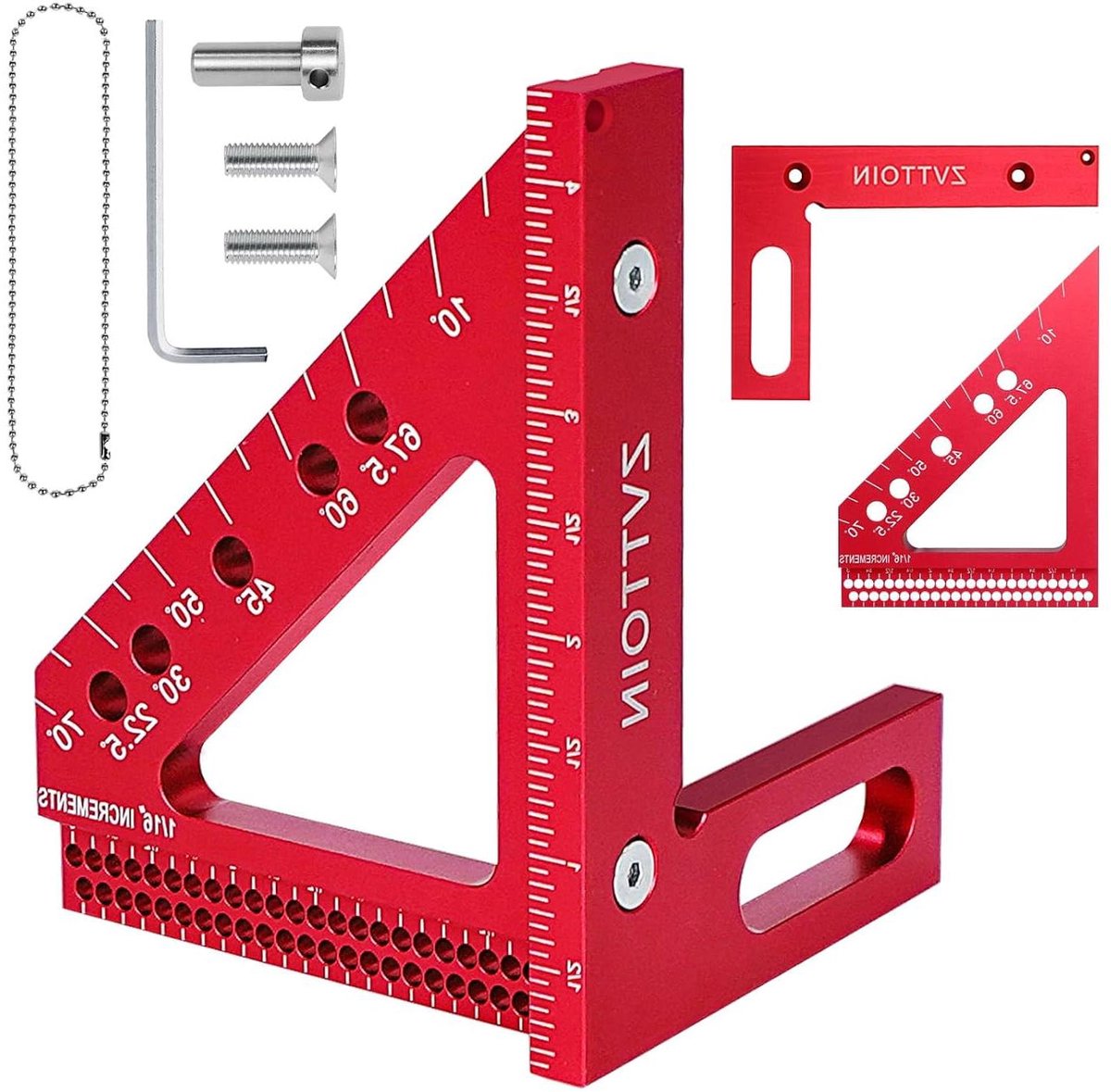 Meetliniaal Aluminiumlegering - Hoekmeter Tekengereedschap - Houtbewerking Meten - Meerhoekige Meting - 4.4 Inch - Rood