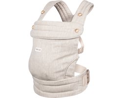 Ergonomische baby draagzak VOUXX 100% linnen beige greige vanaf newborn 3 draag posities