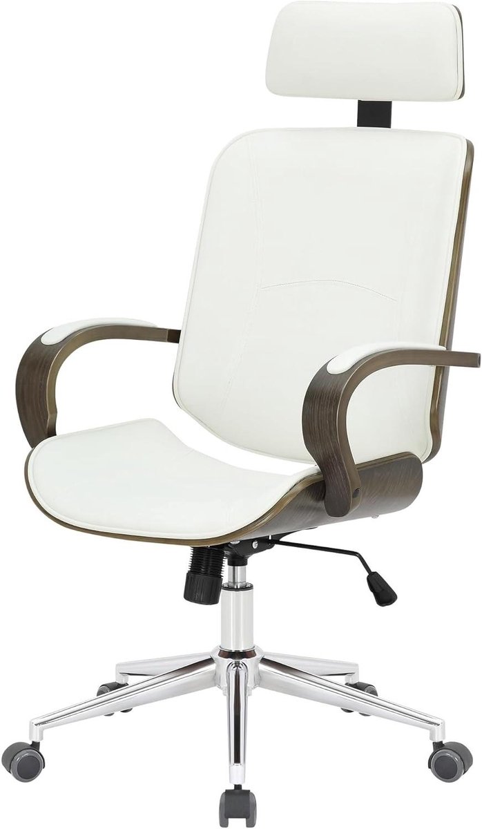 Bureaustoel met hoofdsteun - Ergonomische stoel - Comfortabel werken - Verstelbare kantelfunctie - 150 kg belastbaar - Wit grijs