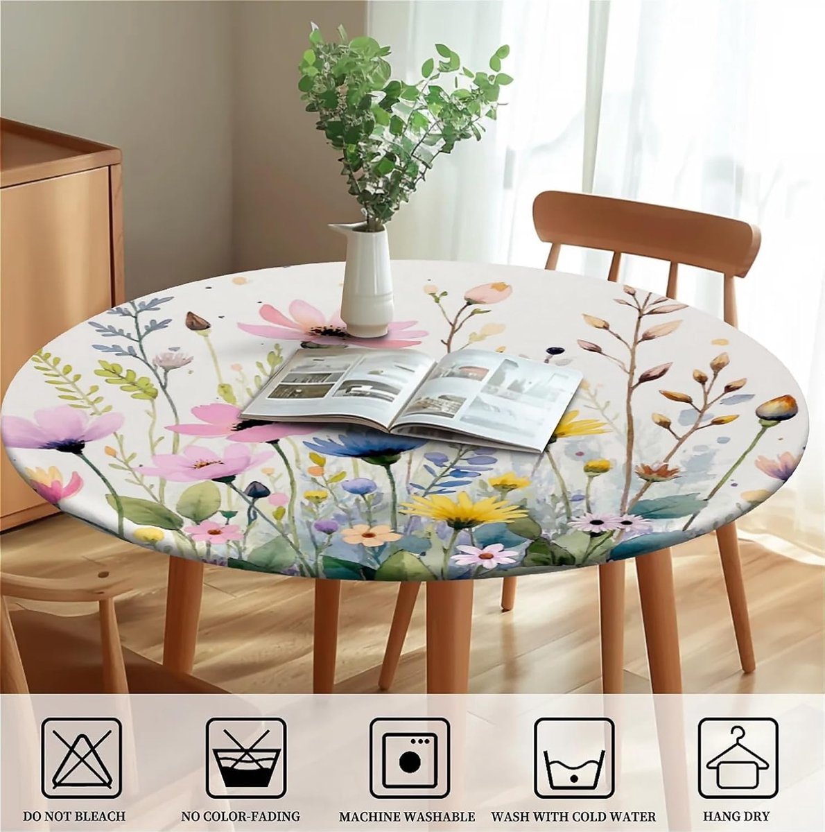 Rond Tafelkleed - Tafelhoes Elastisch - Tafel Beschermen - Duurzaam Polyester - 152 cm - Bloemen