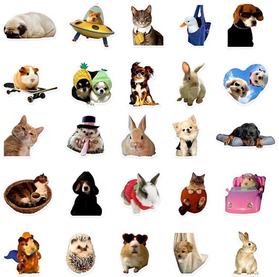 Lot de 50 autocollants animaux multicolores – autocollants animaux amusants avec illustrations humoristiques – autocollants transparents en PVC – lot d'autocollants décoratifs pour enfants et adultes