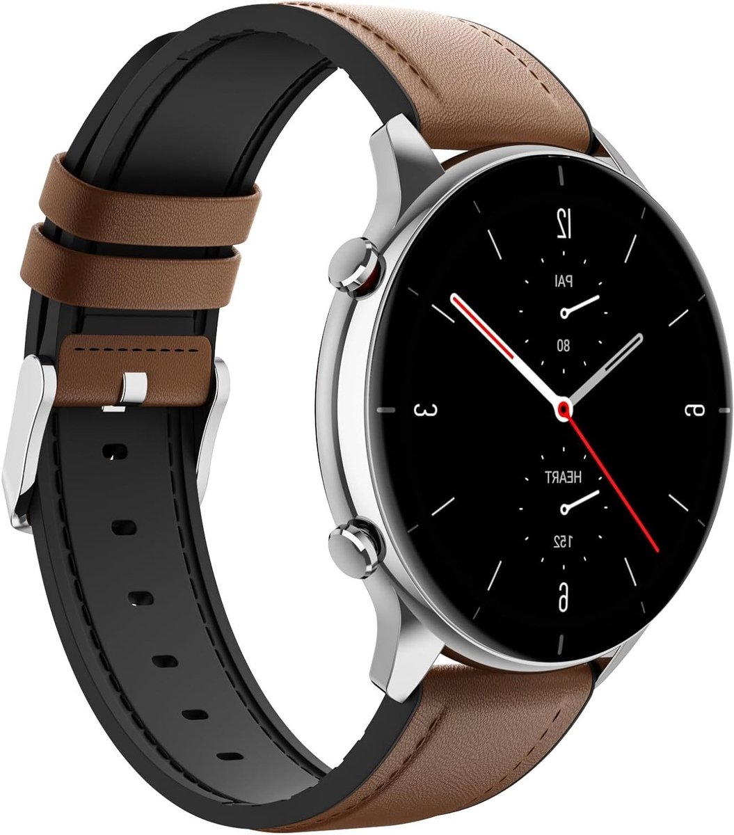 Hybride Leren en Siliconen Vervangband voor Amazfit Bip 5, GTR 4, GTR 3 Pro, 22mm, Bruin, Comfortabel en Duurzaam