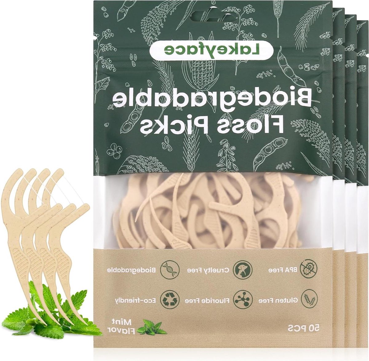 Biologisch afbreekbare tandenstokers - Milieuvriendelijke flossers - Mondverzorging - Scheurbestendige muntfloss - 200 stuks - Natuurlijk