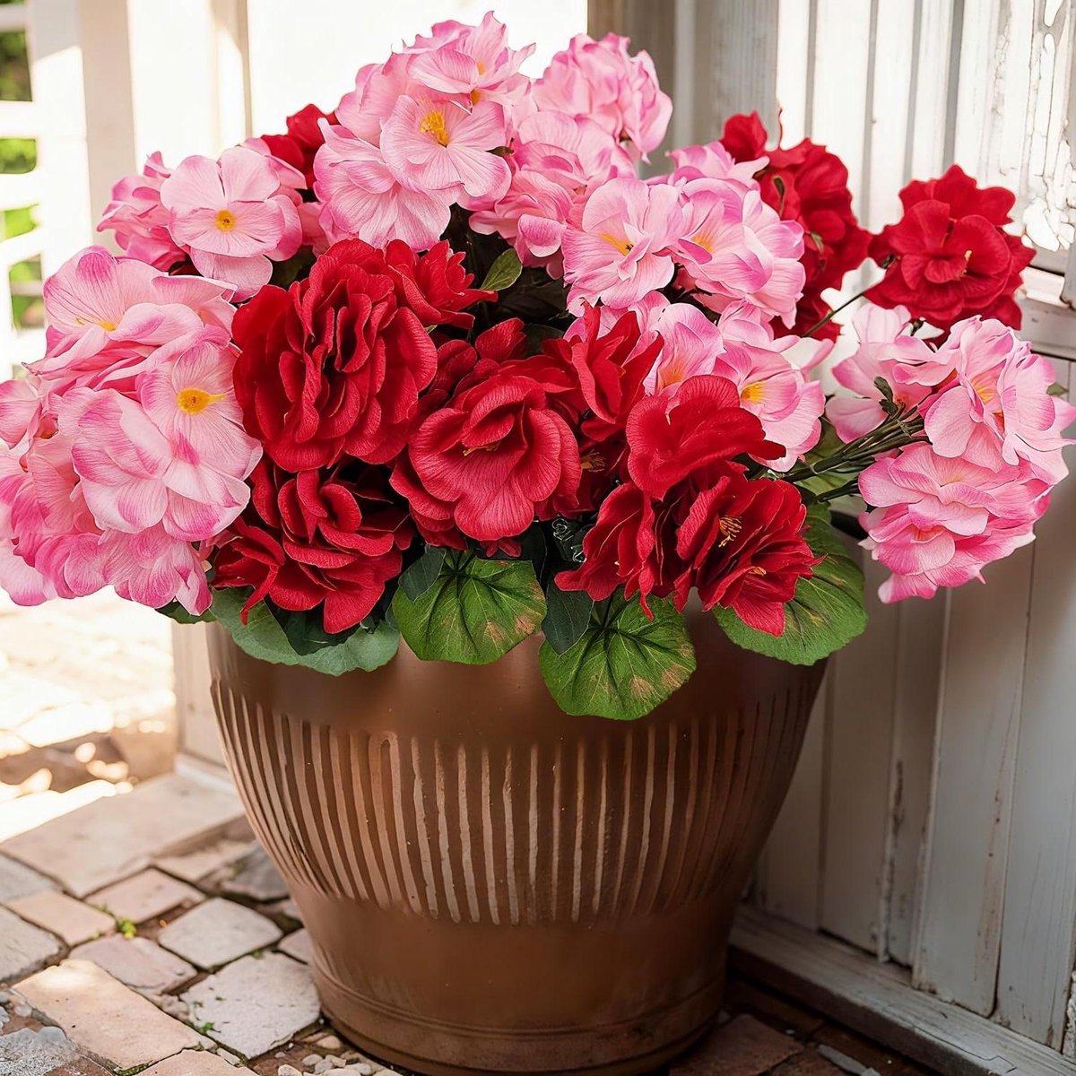 Kunstbloemen Geraniums - Nep Bloemen - Buiten Decoratie - UV-bestendig - 35 cm - Rood Roze