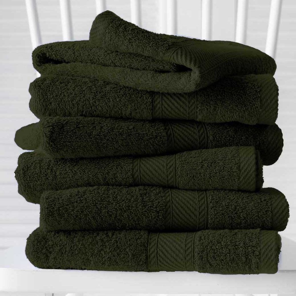 De Witte Lietaer Handdoeken Helene Khaki - 50 x 100 cm - 6 stuks - Groen - Katoen