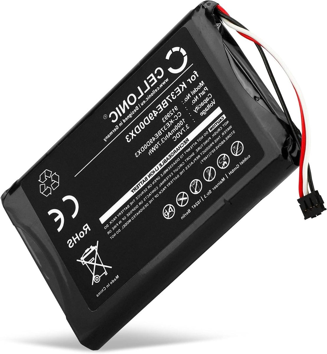 Vervangende Batterij - Accu GPS - Fietsnavigatie - Hoge Capaciteit - 1000mAh - Zwart