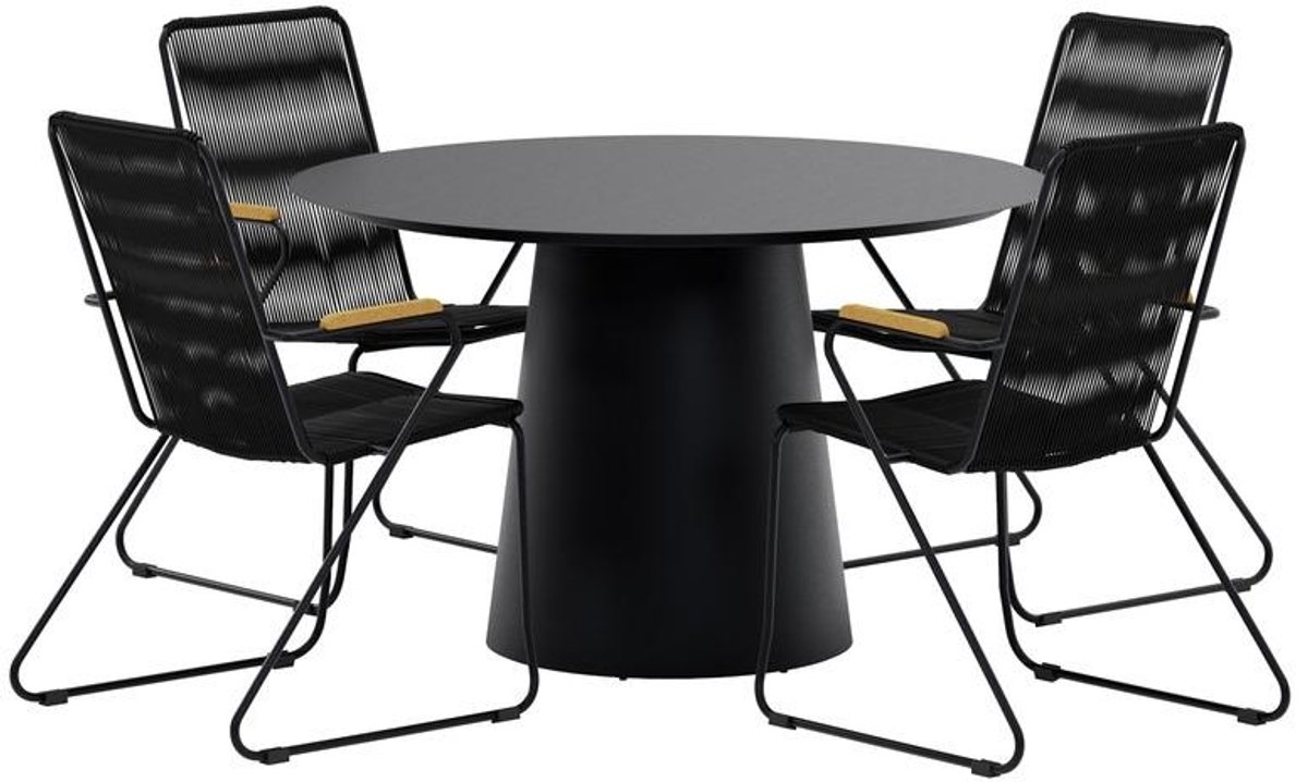 Svea - Elliott ronde tuintafel - zwart + 4x Dewey tuinstoelen - zwart