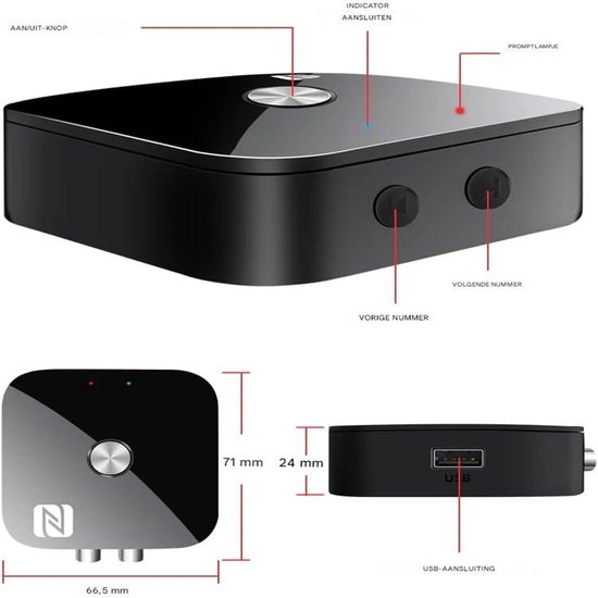 carmdering - Bluetooth 5.3 audio-NFC Bluetooth 5.3 Ontvanger - Draadloze Audio Adapter - Stereo Receiver - Snelle NFC Koppeling - Dual Device Connectie - Duurzaam Plastic - Compact Design - Hi-Fi Muziekstreaming - 1 Stuk van Carmdering — afbeelding 2