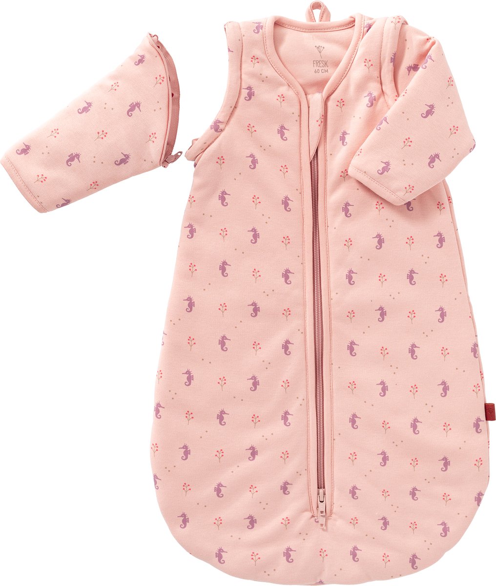 Fresk Slaapzak Baby Winter – Afritsbare Mouwen - Interlock met Lichte Voering - Biologisch Katoen - Zacht en Ademend - TOG 2.8 - Roze - Seahorse
