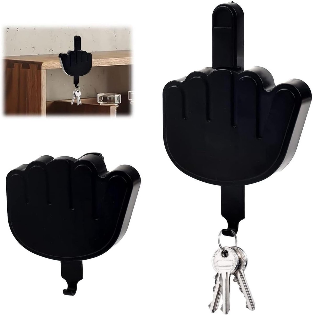 Zelfklevende Sleutelhanger met Middenvinger voor Decoratie van Deur en Ingang in Keuken en Slaapkamer, Geen Boren Nodig