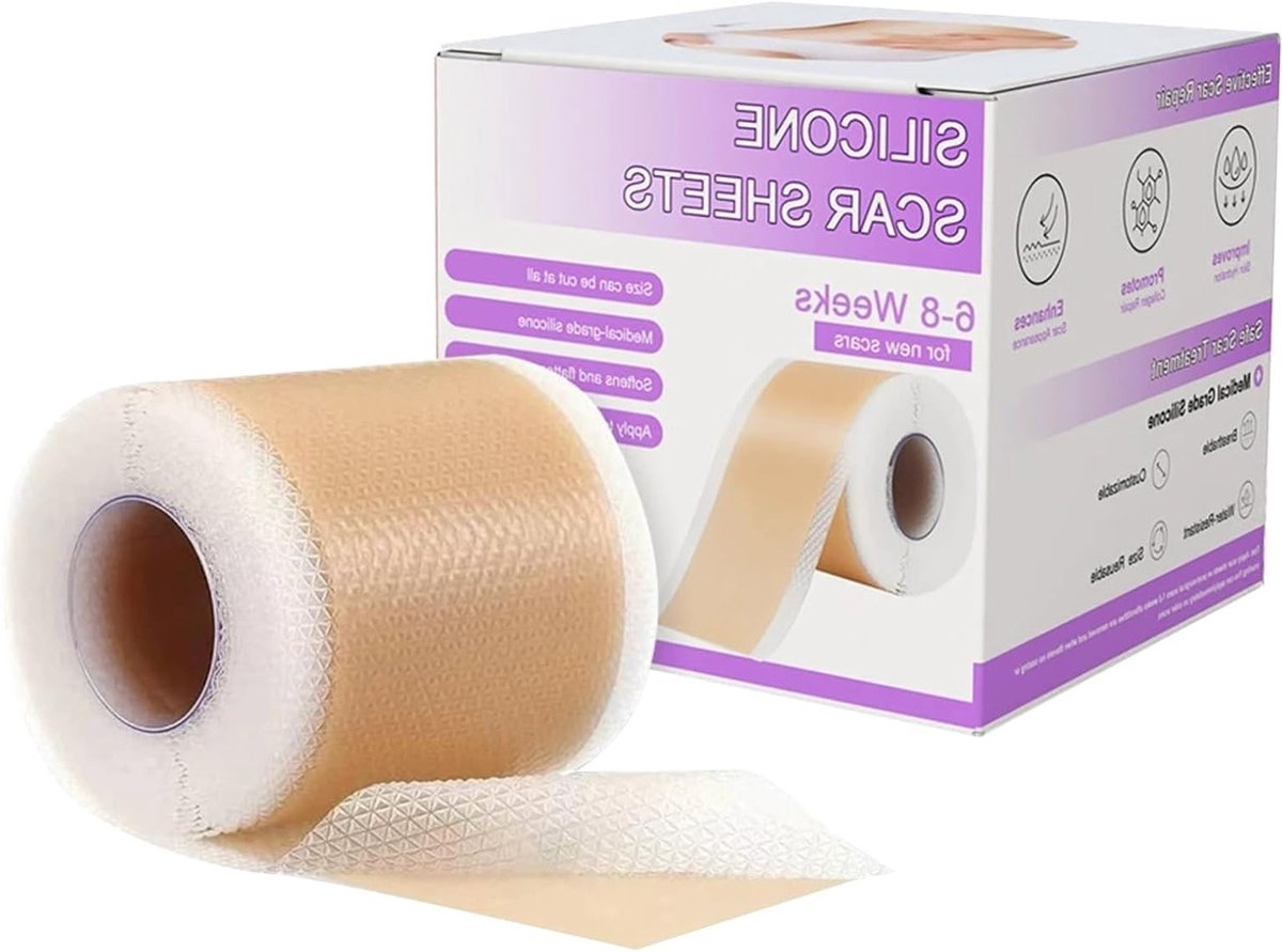 Herbruikbare Siliconeschadepleisters 4 x 150 cm - Collageen Tape voor Littekens, Rimpels en Brandwonden - Waterdicht en Ademend