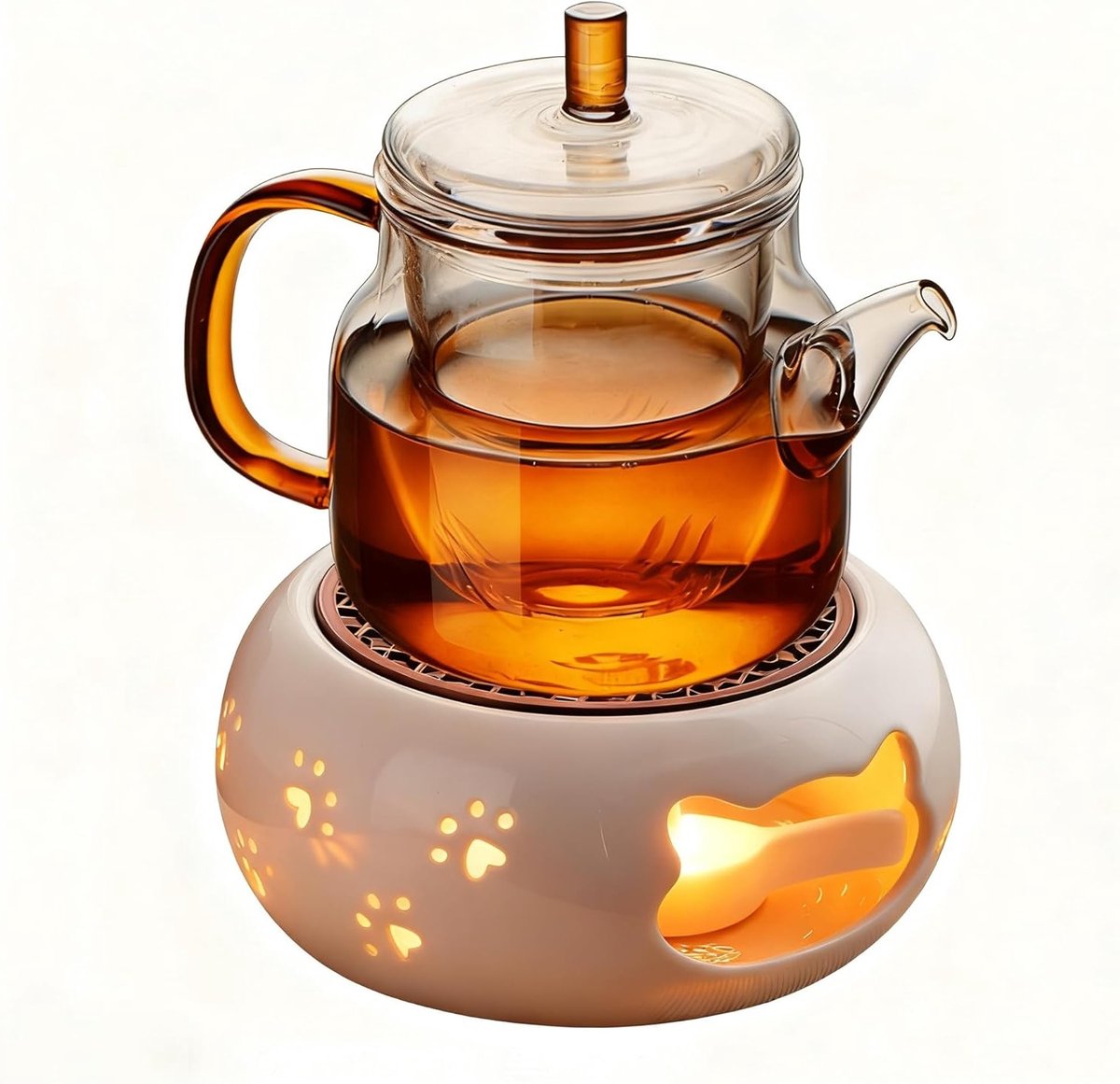 Keramische Theepot Warmhouder met Kattenpootjes, Design met Holle Snit, Ideaal voor Thee en Koffie Warmhouden