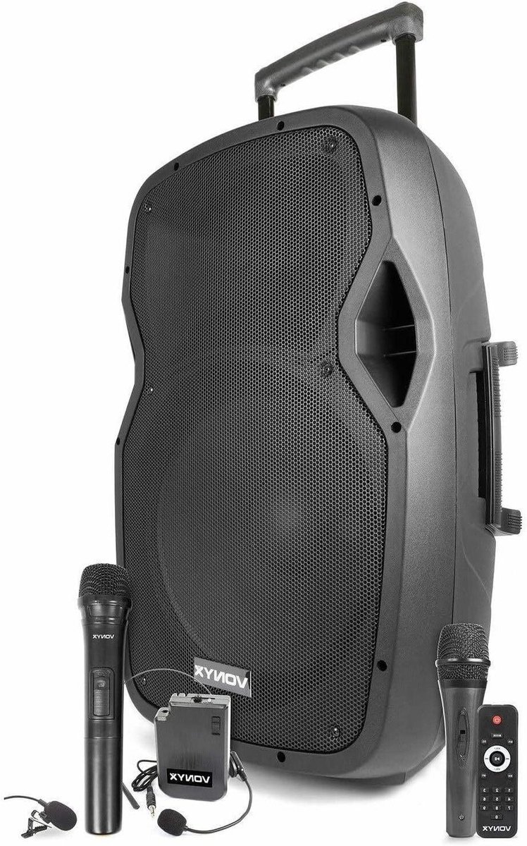 Mobiele Speaker - Accu Speaker PA Systeem - Feest Geluid - Ingebouwde Accu - 15 inch - Zwart