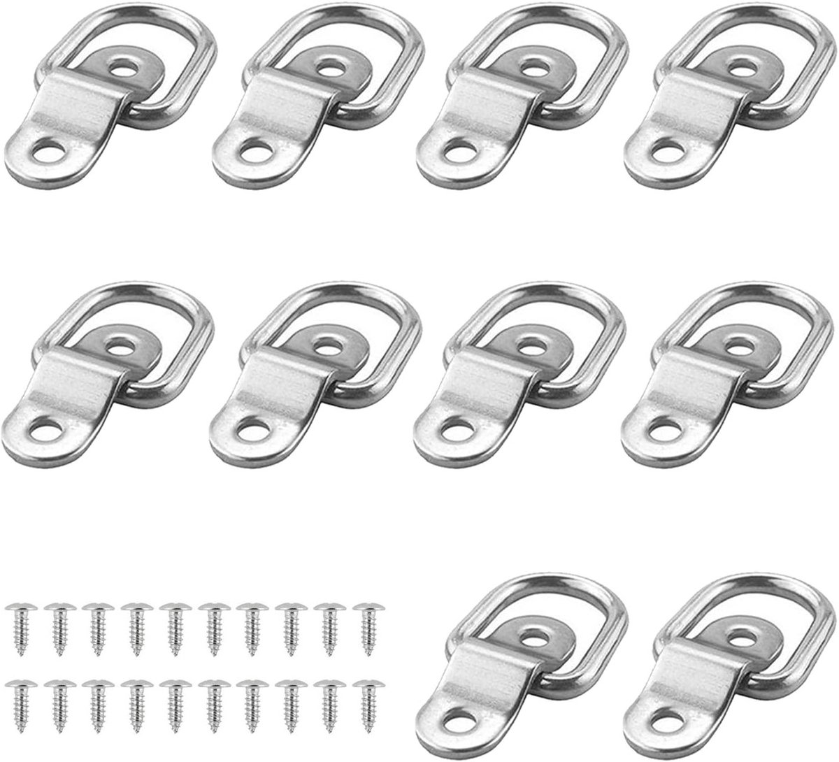 10 Stuks D Lashing Ringen van Gegalvaniseerd Staal, Spanning Ringen voor Lasten, Bevestigingsringen voor Vrachtwagens, Trailers en Botens met 20 Schroeven voor Verankering