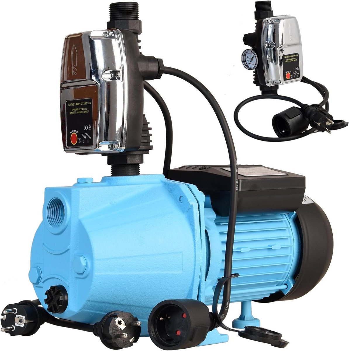 Hydrofoorpomp met Automaat - Oppervlaktepomp Waterdruk - Constante Waterdruk - Droogloopbeveiliging - 1100 Watt 50m - Blauw